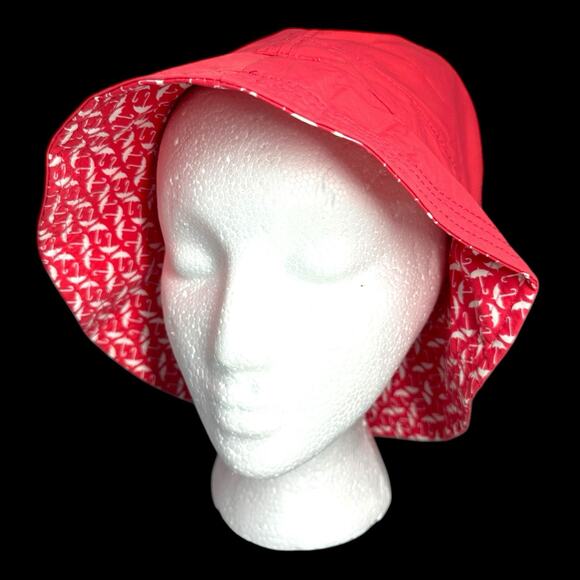 Talbots Bucket Rain Hat Reversible Pink White Umbrella Packable Lightweight - Picture 5 of 7